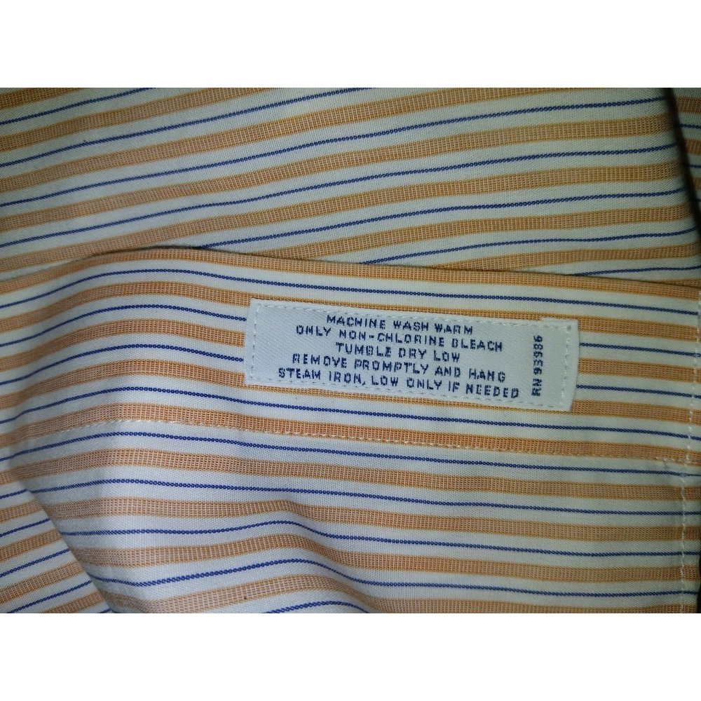 Brooks Brothers 17 35 Regent Fit Dress Shirt Orange Blue Striped Cotton Mens - Picture 5 of 7